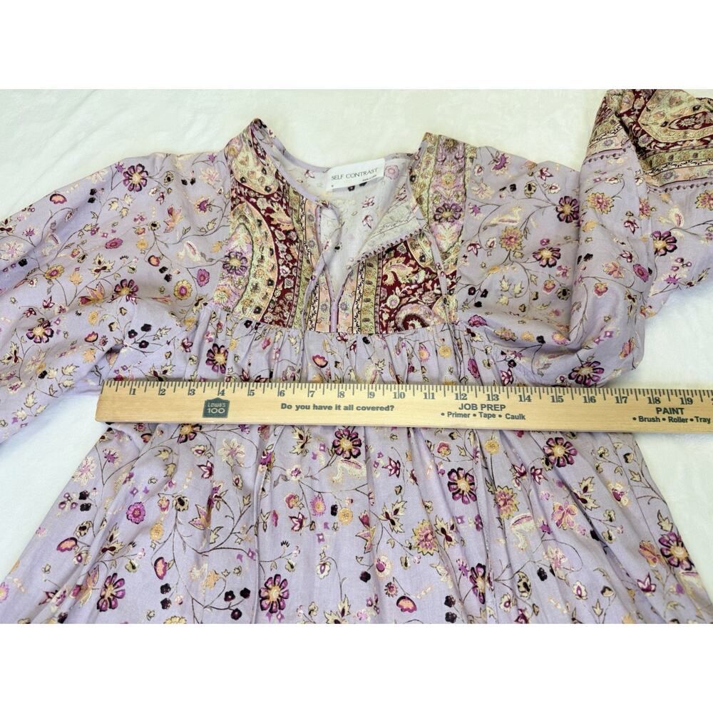 Anthropologie Self Contrast Midi Dress Women’s Sz M Cotton Floral Peasant USA - Picture 9 of 12